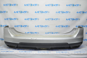 Rear bumper bare Nissan Rogue 14-16 silver, tear of crepe, scratches, hole