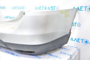 Rear bumper bare Nissan Rogue 14-16 silver, tear of crepe, scratches, hole
