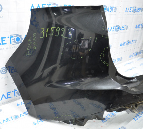 Rear bumper bare Ford Edge 15-18 pre-rest without parking sensor black, dented, cracks, broken fasteners, scratches