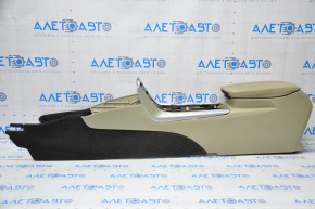 Console central armrest Acura TLX 15-17 leather beige, scratches, whitened plastic