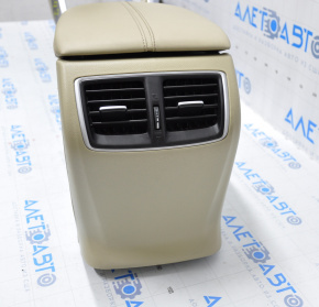 Console central armrest Acura TLX 15-17 leather beige, scratches, whitened plastic