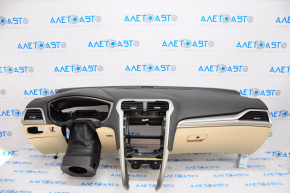 Torpedo front panel with AIRBAG Ford Fusion mk5 13-20 beige, with overlay and glove compartment, worn air duct overlay