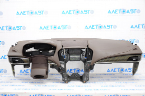 Torpedo front panel without AIRBAG Cadillac ATS 13-19 brown, cracks in leather, abrasions, scratches