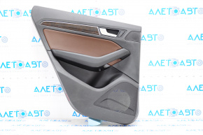 Door trim card rear left Audi Q5 8R 09-17 black with brown insert, rubber armrest, molding under wood gloss, scratches, broken fastener