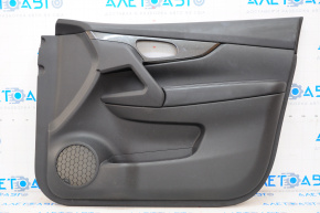 Door trim card front right Nissan Rogue 14-16 black with black insert plastic, molding under carbon gloss, armrest leather