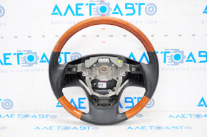 Bare steering wheel Lexus RX350 RX450h 10-15 leather black with wood, no buttons, worn leather, scratches on wood