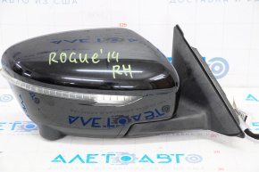 Side mirror right complete Nissan Rogue 14-16 11 pins, camera, turn signal, heating, black