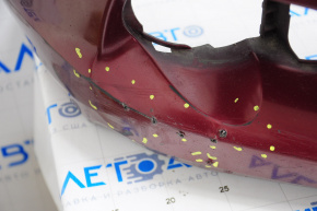 Front bumper bare Toyota Sienna 11-17 red, dented, broken fastener, not factory holes