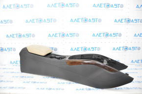 Central console armrest and cup holders Audi A4 B8 13-16 rest leather black with beige