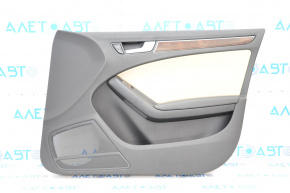 Door trim card front right Audi A4 B8 13-16 rest black with beige insert leather, armrest leather, molding under wood gloss, sedan, broken crepe