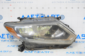 Headlight front right Nissan Rogue 14-16 bare halogen, water damage, broken fastener