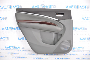Door trim card rear left Acura MDX 14-20 gray with gray insert leather, armrest leather, molding under wood gloss, curtain, scratches