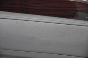 Door trim card rear left Acura MDX 14-20 gray with gray insert leather, armrest leather, molding under wood gloss, curtain, scratches