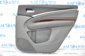 Door trim card rear right Acura MDX 14-20 gray with gray insert leather, armrest leather, molding under wood gloss, curtain, scratches
