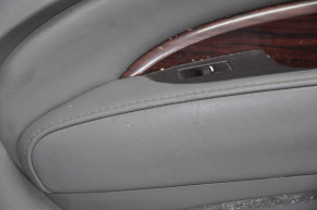 Door trim card rear right Acura MDX 14-20 gray with gray insert leather, armrest leather, molding under wood gloss, curtain, scratches