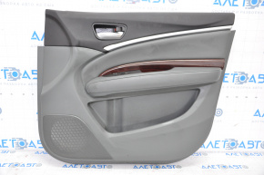 Door trim card front right Acura MDX 14-16 gray with gray insert leather, armrest leather, molding under wood gloss, scratches, scuffs