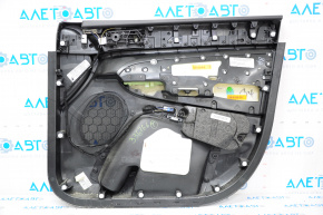 Door trim card front left Jeep Grand Cherokee WK2 14-17 black with black insert leather, armrest leather, white stitching, molding with chrome, under mat black wood, seat memory, backlight, scratches