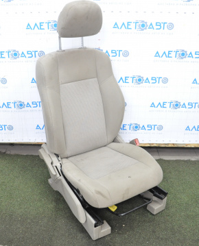 Passenger seat Jeep Patriot 11-14 without airbag mechanic cloth beige under chemical tear breakage nakad