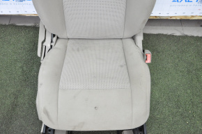 Passenger seat Jeep Patriot 11-14 without airbag mechanic cloth beige under chemical tear breakage nakad