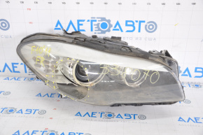 Front right headlight complete BMW 5 F10 11-13 xenon, with mount, broken glass, oxidized