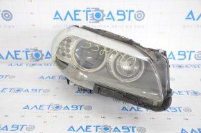 Front right headlight complete BMW 5 F10 11-13 xenon, with mount, broken glass, oxidized