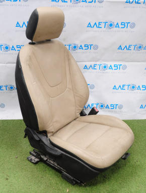 Passenger seat Chevrolet Volt 11-15 without airbag, mechanic, beige leather, crackle, without pads