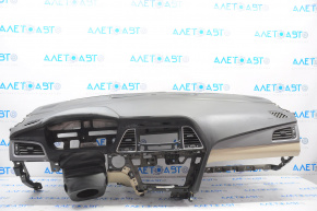 Dashboard front panel without AIRBAG Hyundai Sonata 15-17 black, scratches, broken frame, for chemical treatment