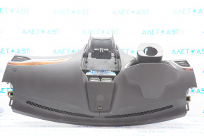 Torpedo front panel without AIRBAG Lincoln MKZ 13-20 black, wood inserts, crack on air duct, scratches, chip