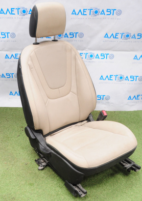 Passenger seat Chevrolet Volt 11-15 without airbag, mechanic, beige leather, worn, for cleaning
