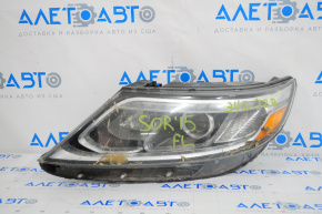 Headlight front left bare Kia Sorento 14-15 rest without fastening, led drl, broken glass, water damage
