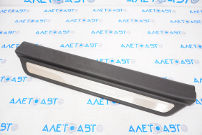 Door sill trim front left Hyundai Sonata 11-15 black, metal, rubbed, broken fastener