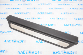 Door sill trim front right Hyundai Sonata 11-15 black, metal, rubbed, broken fastener