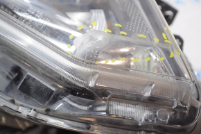 Headlight front right Nissan Rogue 14-16 bare halogen, for polishing broken crepe