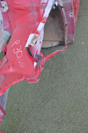 Front left quarter Toyota Prius 30 10-15 red with central pillar, bumps, dented