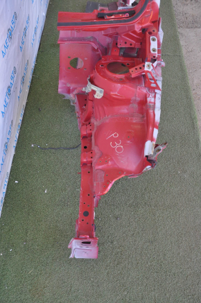 Front left quarter Toyota Prius 30 10-15 red with central pillar, bumps, dented
