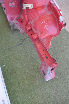Front left quarter Toyota Prius 30 10-15 red with central pillar, bumps, dented