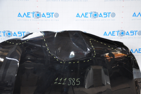 The hood of a Kia Optima 16-20 black is dented in the front, bumps