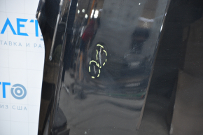 The hood of a Kia Optima 16-20 black is dented in the front, bumps