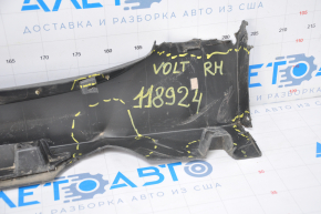 Right threshold of Chevrolet Volt 11-15 with seal, upper part torn off at the back, broken fasteners, dented, scratches
