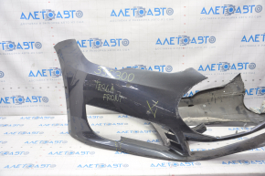 Front bare bumper Tesla Model S 12-15 pre-rest, gray, 6 sensors, crack, broken fastener, left part torn off