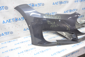 Front bare bumper Tesla Model S 12-15 pre-rest, gray, 6 sensors, crack, broken fastener, left part torn off