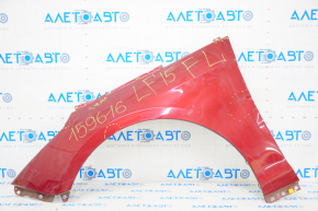 Front left wing Hyundai Sonata 15-17, red, dented near the door, material tear