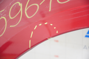 Front left wing Hyundai Sonata 15-17, red, dented near the door, material tear