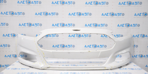 Front bumper bare Ford Fusion mk5 13-16 without parking sensors, white, dented, breaks, breaks in fasteners, scratches, painted
