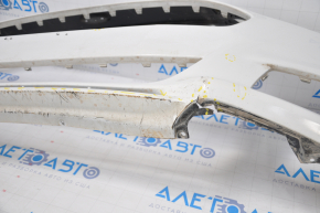 Front bumper bare Ford Fusion mk5 13-16 without parking sensors, white, dented, breaks, breaks in fasteners, scratches, painted
