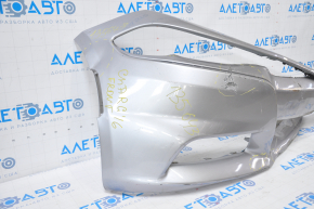 Bare front bumper Dodge Charger 15-23 rest silver, torn off left, lower and central part, dented, scratches, broken fasteners