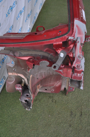 Front left quarter Chevrolet Volt 11-15 red with central pillar, sawn off side member, dented, bumps