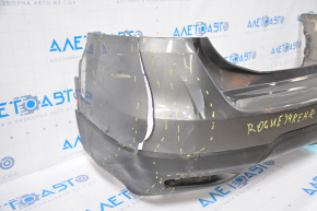 Bare rear bumper Nissan Rogue 14-16 graphite, dented left side, missing fragment, tears, broken fasteners, scratches