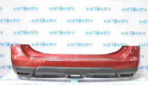 Rear bumper bare Nissan Rogue 14-16 red dented on the left, tears, part of the fastening is torn off, scratches