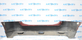 Rear bumper bare Nissan Rogue 14-16 red dented on the left, tears, part of the fastening is torn off, scratches